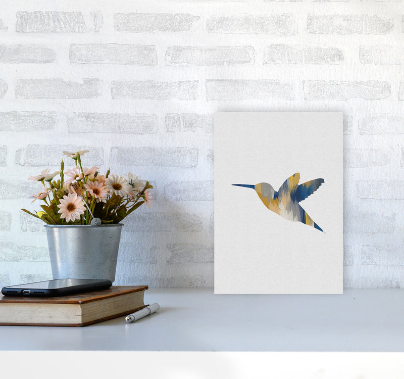 Hummingbird Blue & Yellow I Print By Orara Studio Animal Art Print A4 Black Frame