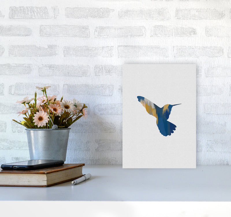 Hummingbird Blue & Yellow II Print By Orara Studio Animal Art Print A4 Black Frame