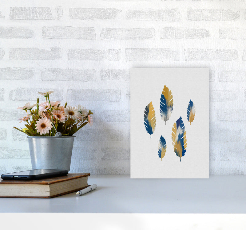 Leaves Blue & Yellow Print By Orara Studio A4 Black Frame