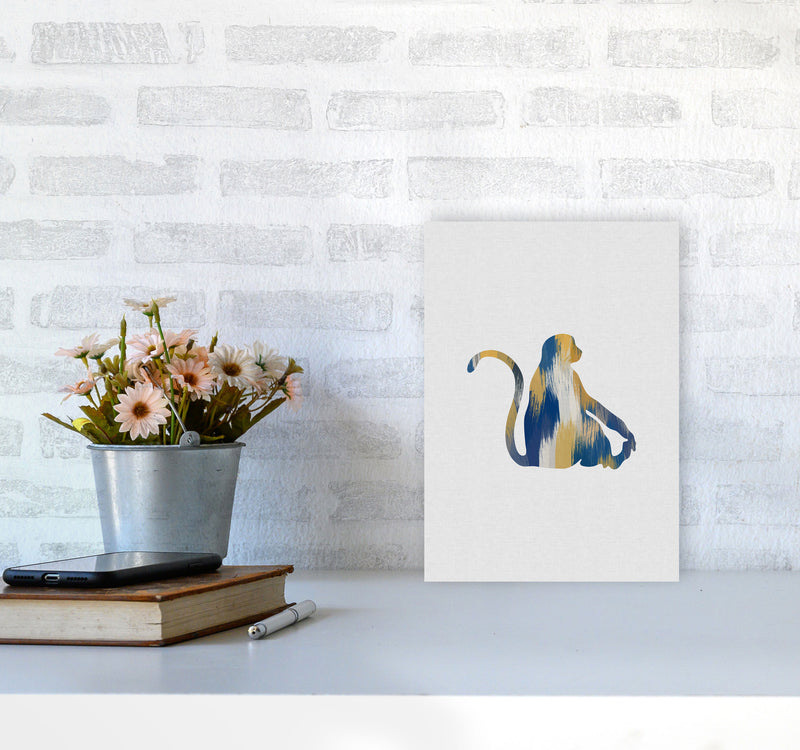 Monkey Blue & Yellow Print By Orara Studio Animal Art Print A4 Black Frame