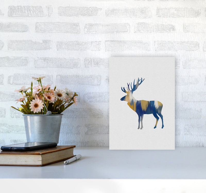 Moose Blue & Yellow Print By Orara Studio Animal Art Print A4 Black Frame
