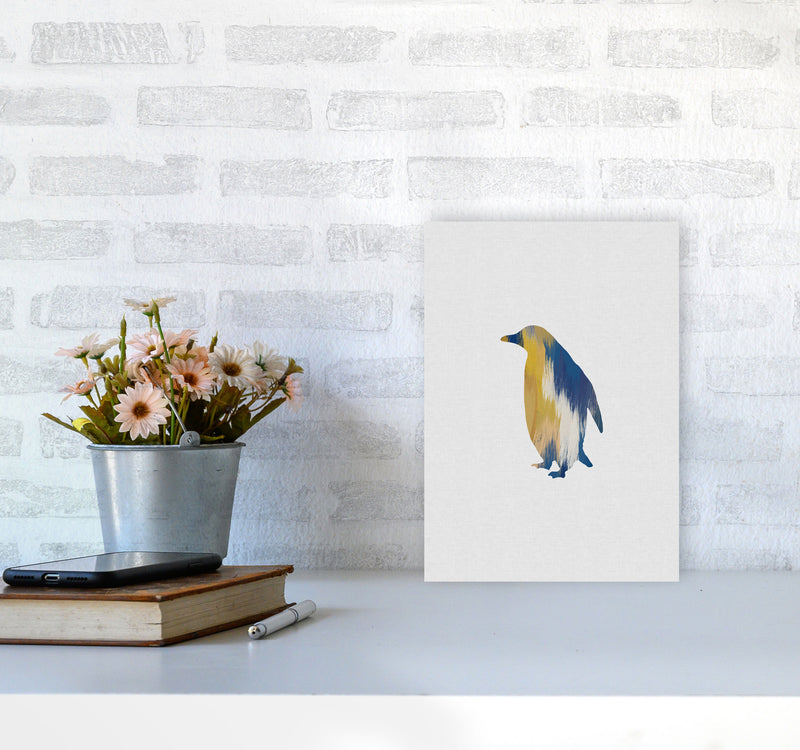 Penguin Blue & Yellow Print By Orara Studio Animal Art Print A4 Black Frame