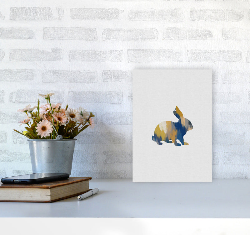 Rabbit Blue & Yellow Print By Orara Studio Animal Art Print A4 Black Frame
