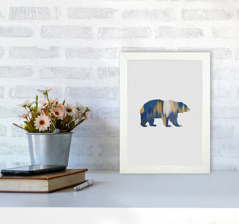 Bear Blue & Yellow Animal Art Print By Orara Studio Animal Art Print A4 Oak Frame