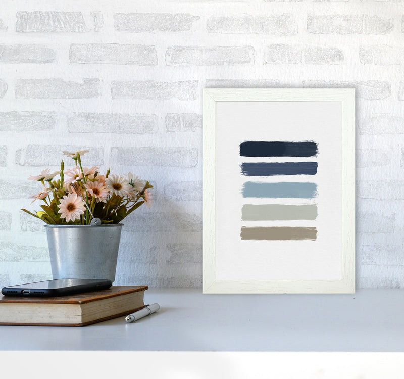 Blue & Taupe Stripes Print By Orara Studio A4 Oak Frame