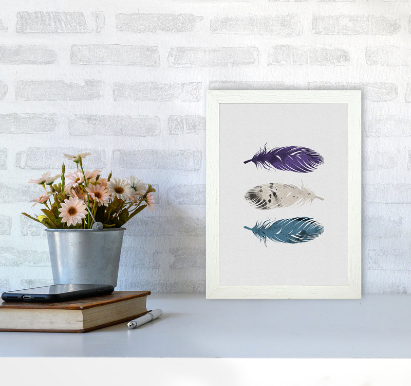Blue, Purple & White Feathers Print By Orara Studio A4 Oak Frame