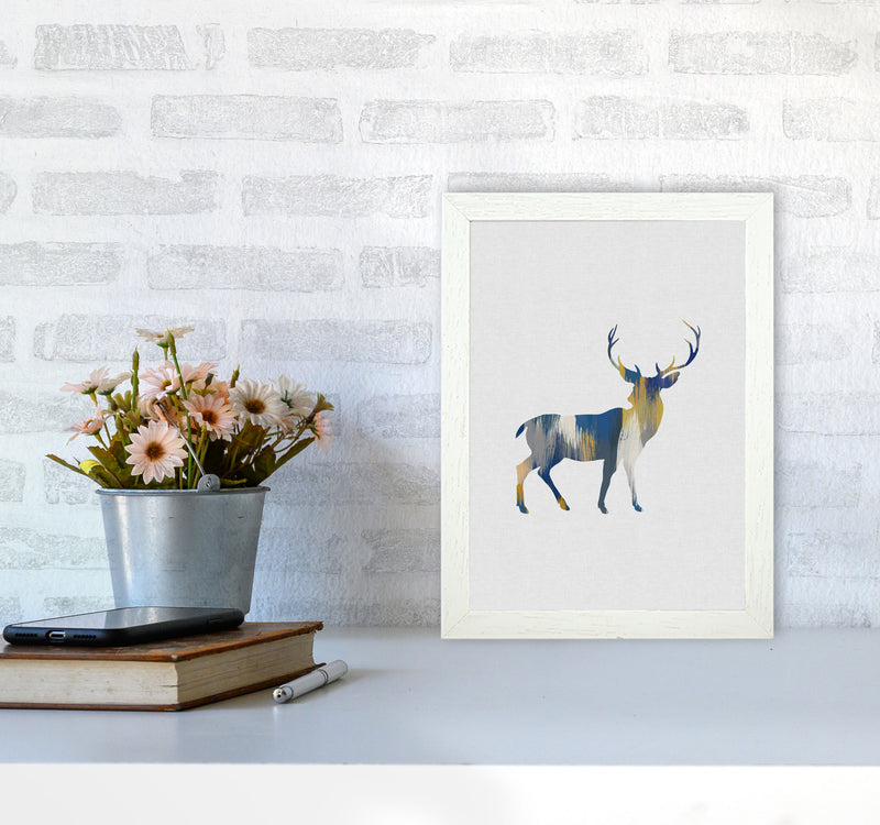 Deer Blue & Yellow Print By Orara Studio Animal Art Print A4 Oak Frame