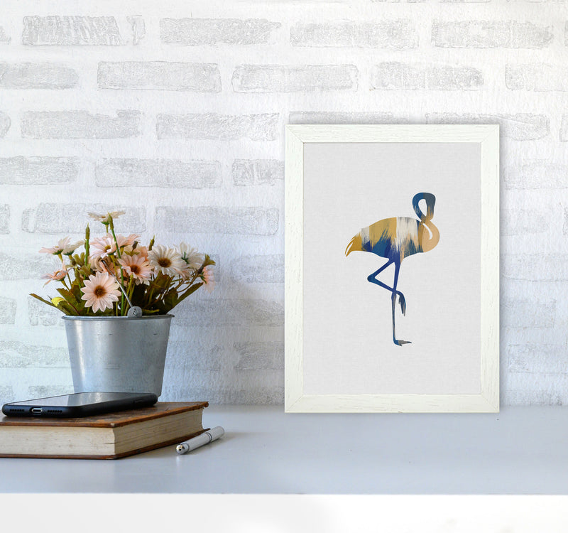 Flamingo Blue & Yellow Print By Orara Studio Animal Art Print A4 Oak Frame