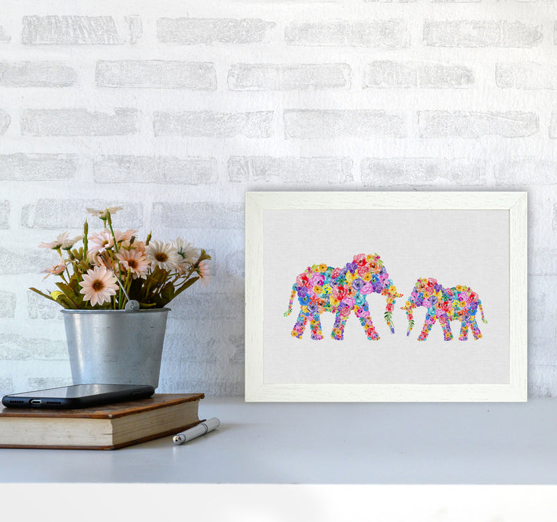 Floral Elephants Print By Orara Studio Animal Art Print A4 Oak Frame