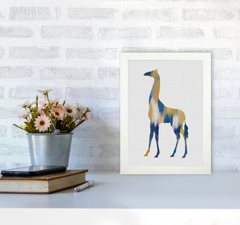 Giraffe Blue & Yellow Print By Orara Studio Animal Art Print A4 Oak Frame