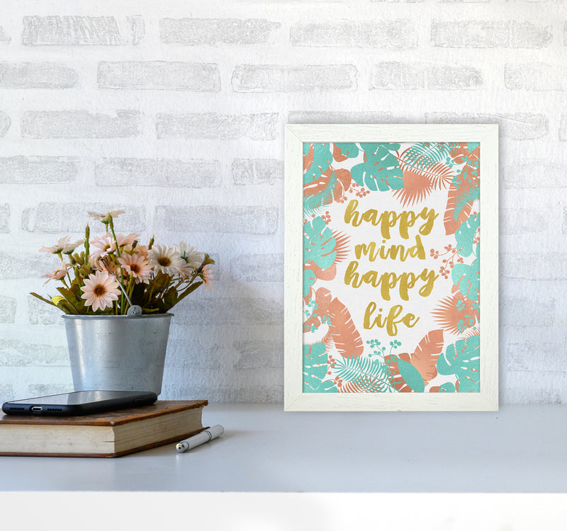 Happy Mind Happy Life Print By Orara Studio A4 Oak Frame