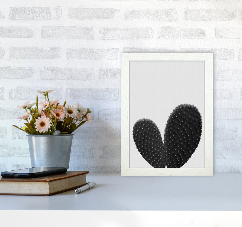 Heart Cactus Black & White Print By Orara Studio A4 Oak Frame