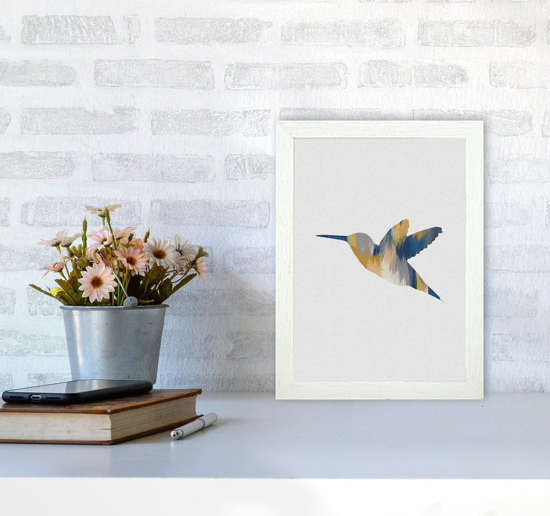 Hummingbird Blue & Yellow I Print By Orara Studio Animal Art Print A4 Oak Frame