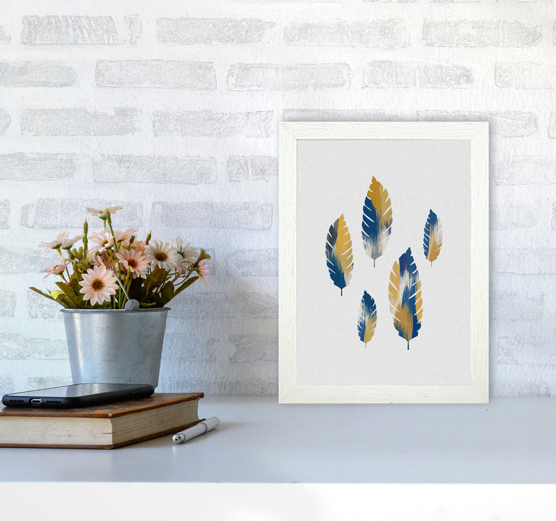 Leaves Blue & Yellow Print By Orara Studio A4 Oak Frame