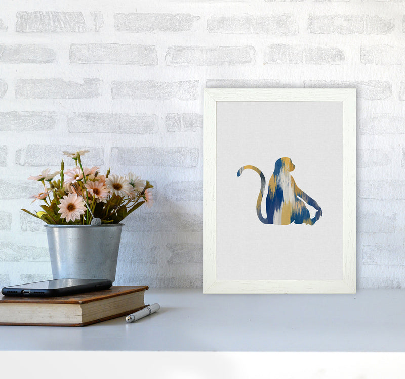 Monkey Blue & Yellow Print By Orara Studio Animal Art Print A4 Oak Frame