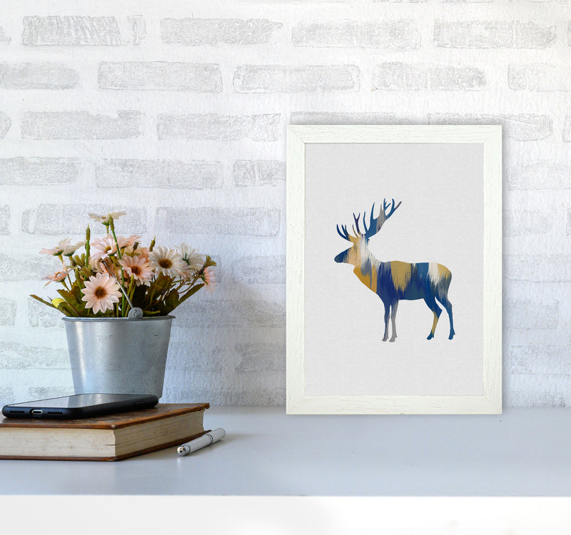 Moose Blue & Yellow Print By Orara Studio Animal Art Print A4 Oak Frame