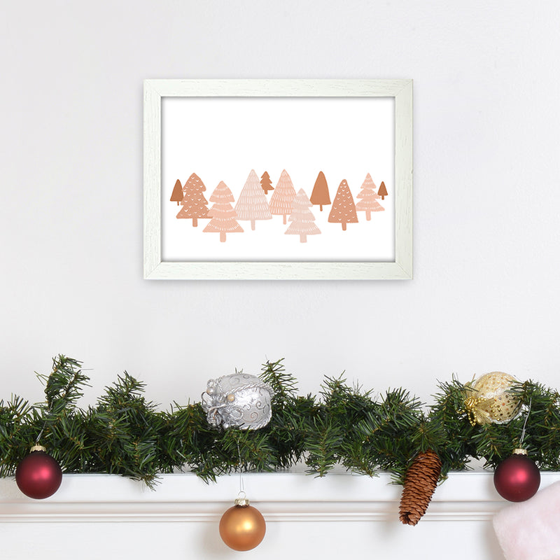 Blush Winter Trees Christmas Art Print by Orara Studio A4 Oak Frame