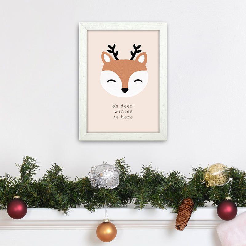 Oh Deer Winter Is Here Christmas Art Print by Orara Studio A4 Oak Frame