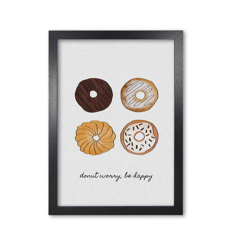Donut Worry Print By Orara Studio, Framed Kitchen Wall Art Black Grain