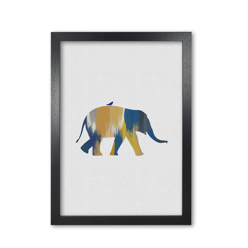 Elephant Blue & Yellow Print By Orara Studio Animal Art Print Black Grain