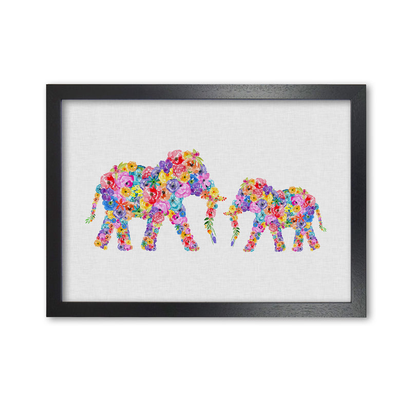 Floral Elephants Print By Orara Studio Animal Art Print Black Grain