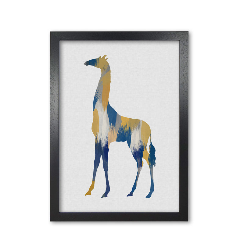 Giraffe Blue & Yellow Print By Orara Studio Animal Art Print Black Grain