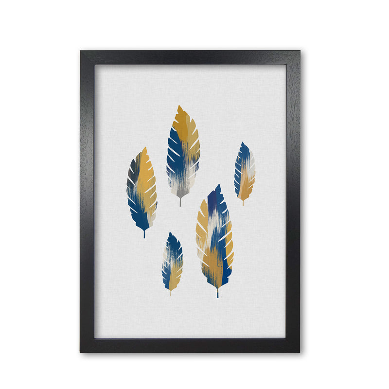 Leaves Blue & Yellow Print By Orara Studio Black Grain
