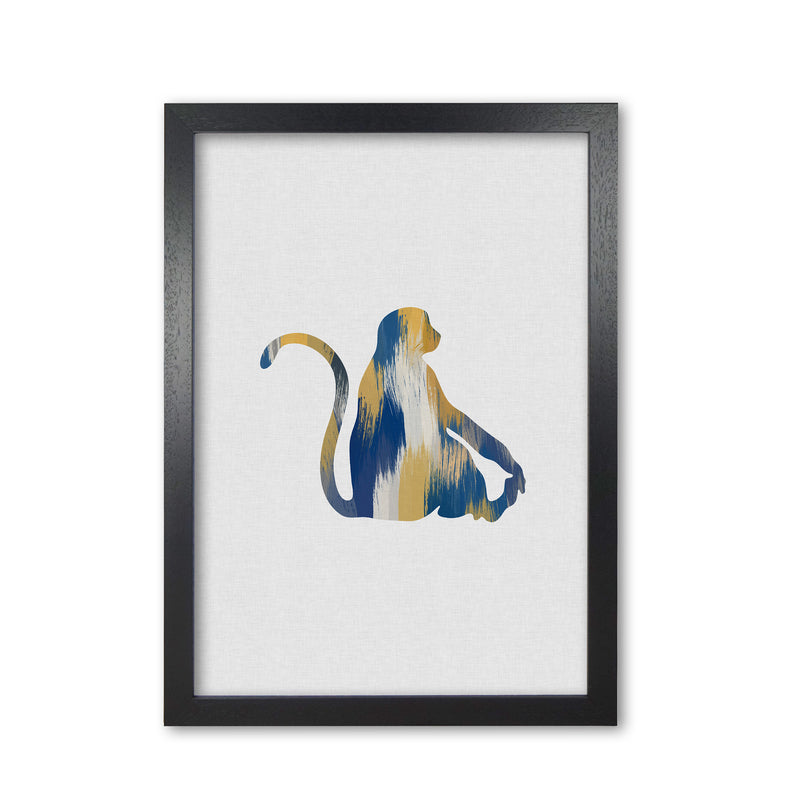 Monkey Blue & Yellow Print By Orara Studio Animal Art Print Black Grain