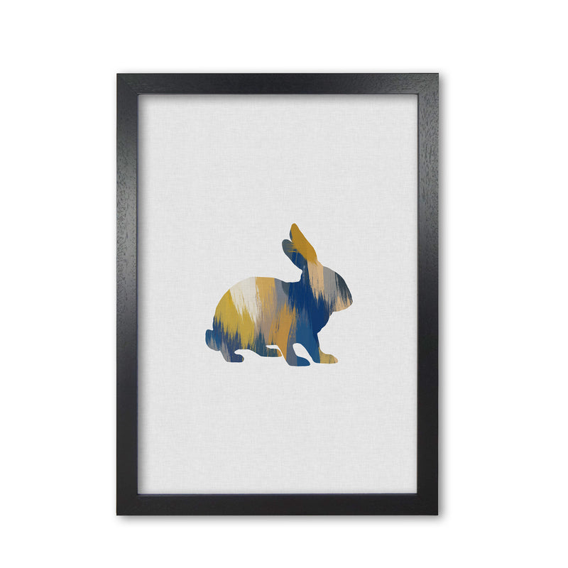 Rabbit Blue & Yellow Print By Orara Studio Animal Art Print Black Grain
