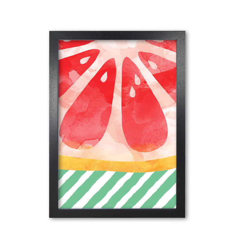 Red Grapefruit Abstract Print By Orara Studio, Framed Kitchen Wall Art Black Grain