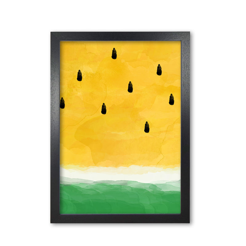 Yellow Watermelon Print By Orara Studio, Framed Kitchen Wall Art Black Grain