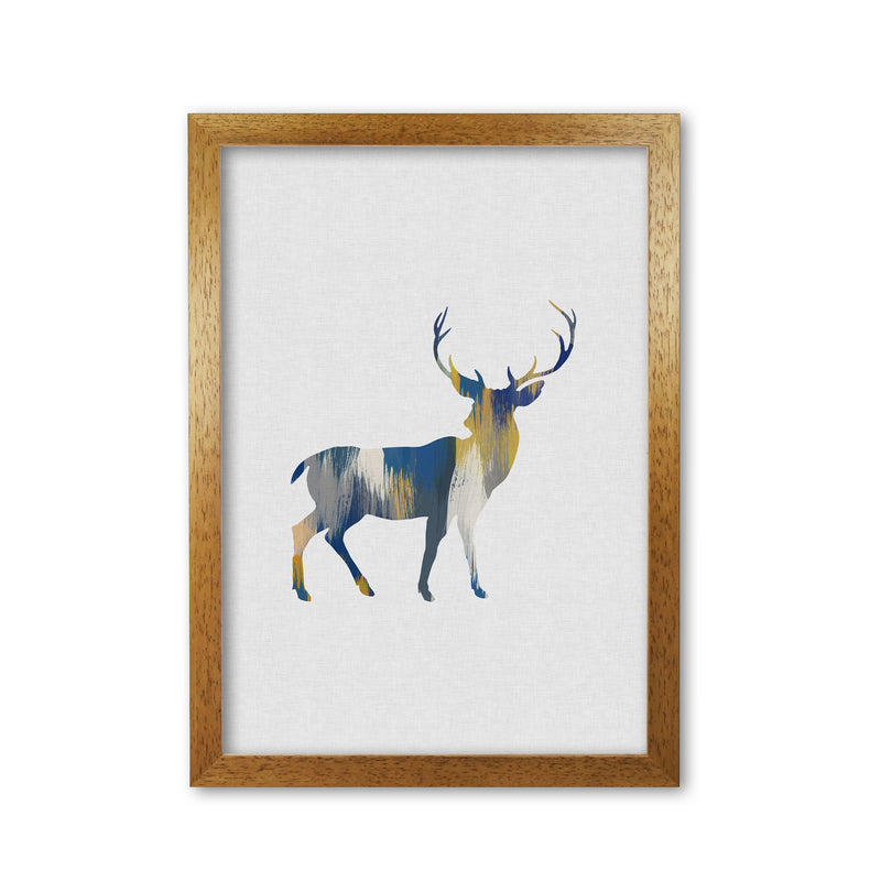 Deer Blue & Yellow Print By Orara Studio Animal Art Print Oak Grain