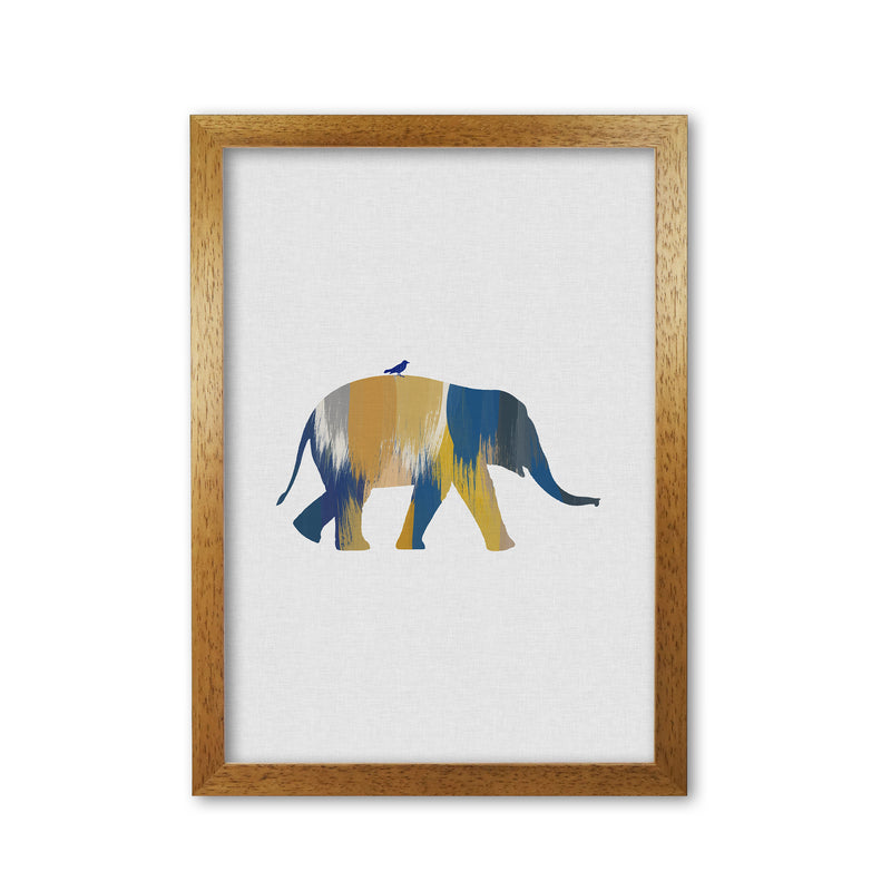 Elephant Blue & Yellow Print By Orara Studio Animal Art Print Oak Grain
