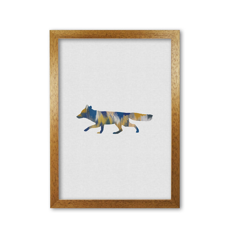 Fox Blue & Yellow Print By Orara Studio Animal Art Print Oak Grain