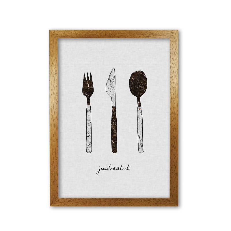 Just Eat It Print By Orara Studio, Framed Kitchen Wall Art Oak Grain
