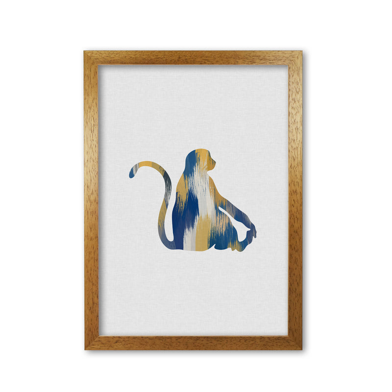 Monkey Blue & Yellow Print By Orara Studio Animal Art Print Oak Grain