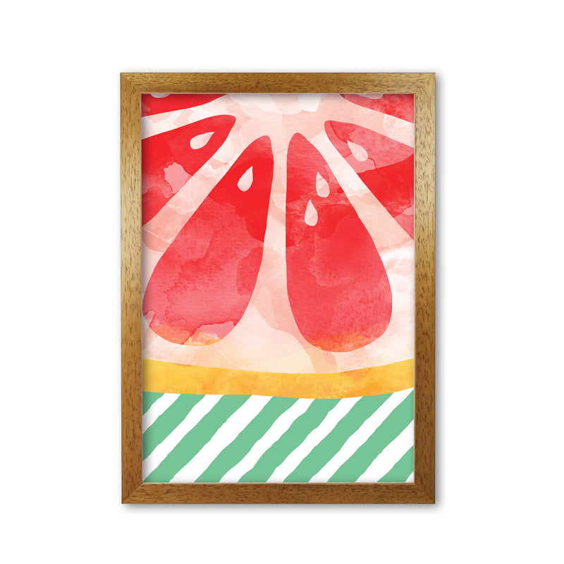 Red Grapefruit Abstract Print By Orara Studio, Framed Kitchen Wall Art Oak Grain
