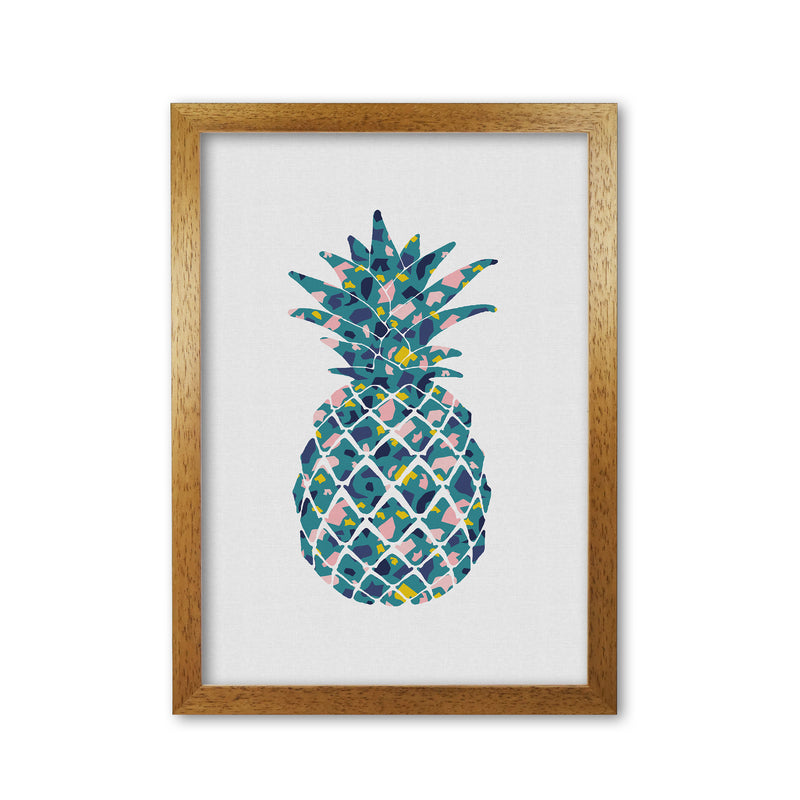 Teal Pineapple Print By Orara Studio, Framed Kitchen Wall Art Oak Grain
