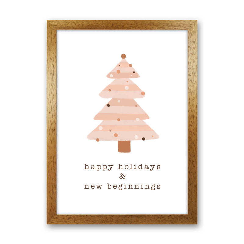 Happy Holidays & New Beginnings Christmas Art Print by Orara Studio Oak Grain