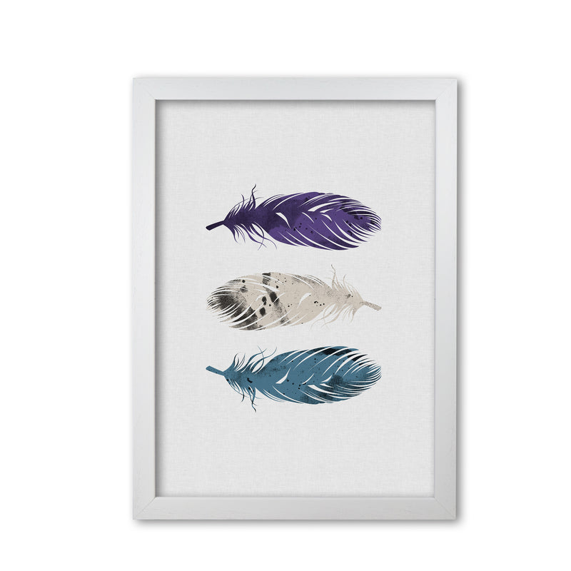 Blue, Purple & White Feathers Print By Orara Studio White Grain
