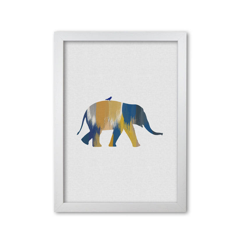 Elephant Blue & Yellow Print By Orara Studio Animal Art Print White Grain