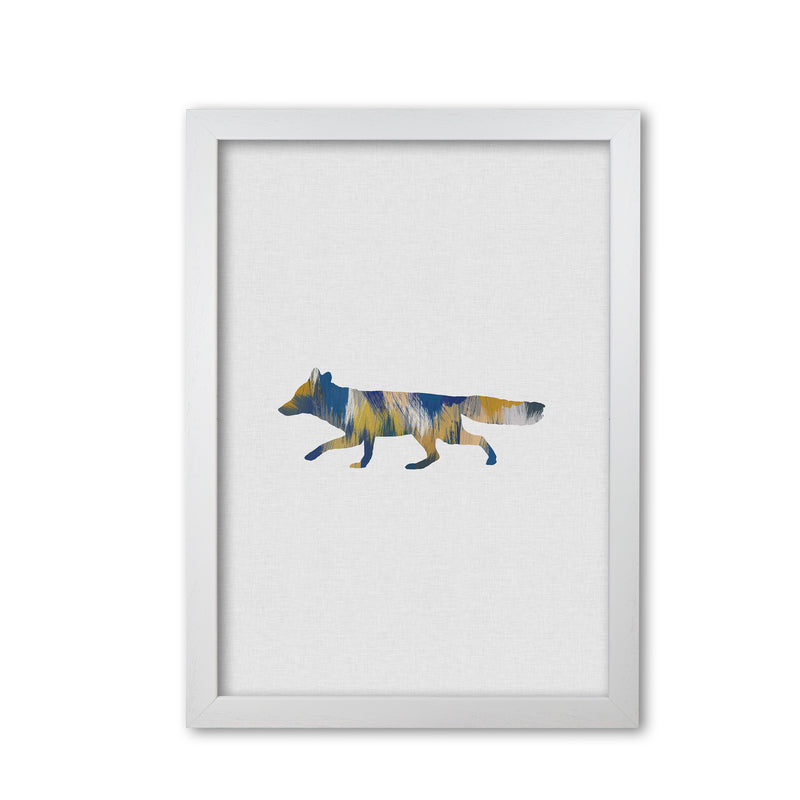 Fox Blue & Yellow Print By Orara Studio Animal Art Print White Grain