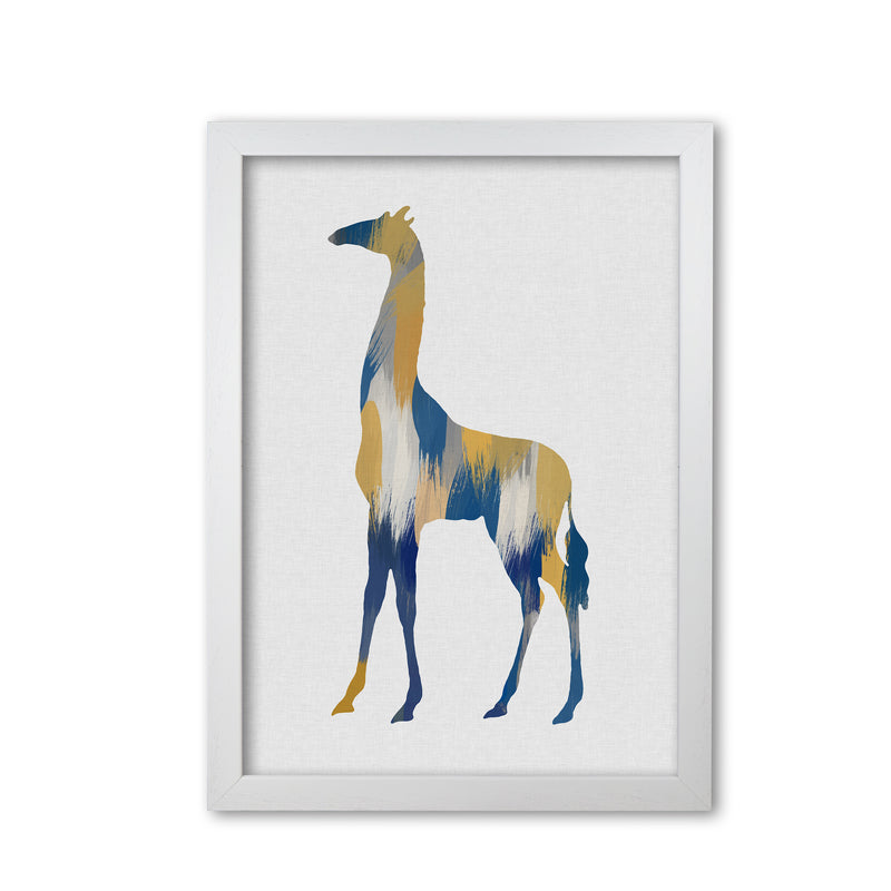 Giraffe Blue & Yellow Print By Orara Studio Animal Art Print White Grain