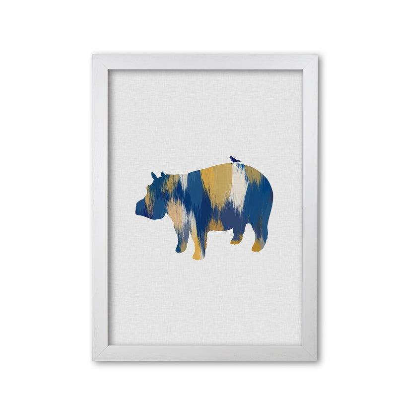 Hippo Blue & Yellow Print By Orara Studio Animal Art Print White Grain