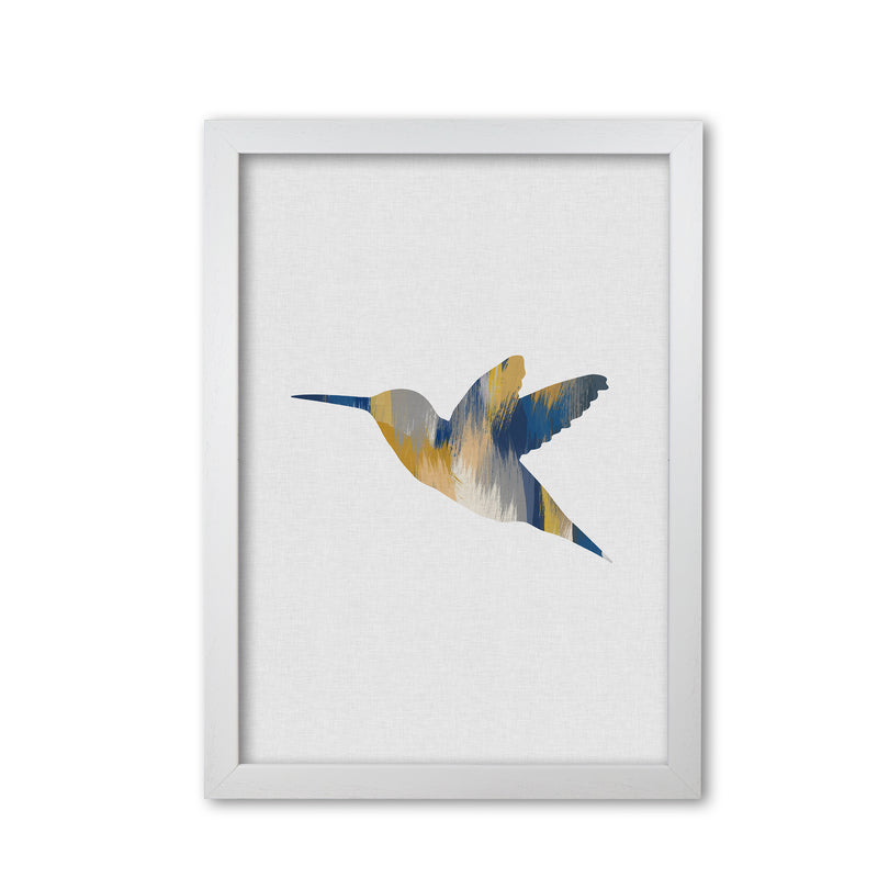 Hummingbird Blue & Yellow I Print By Orara Studio Animal Art Print White Grain