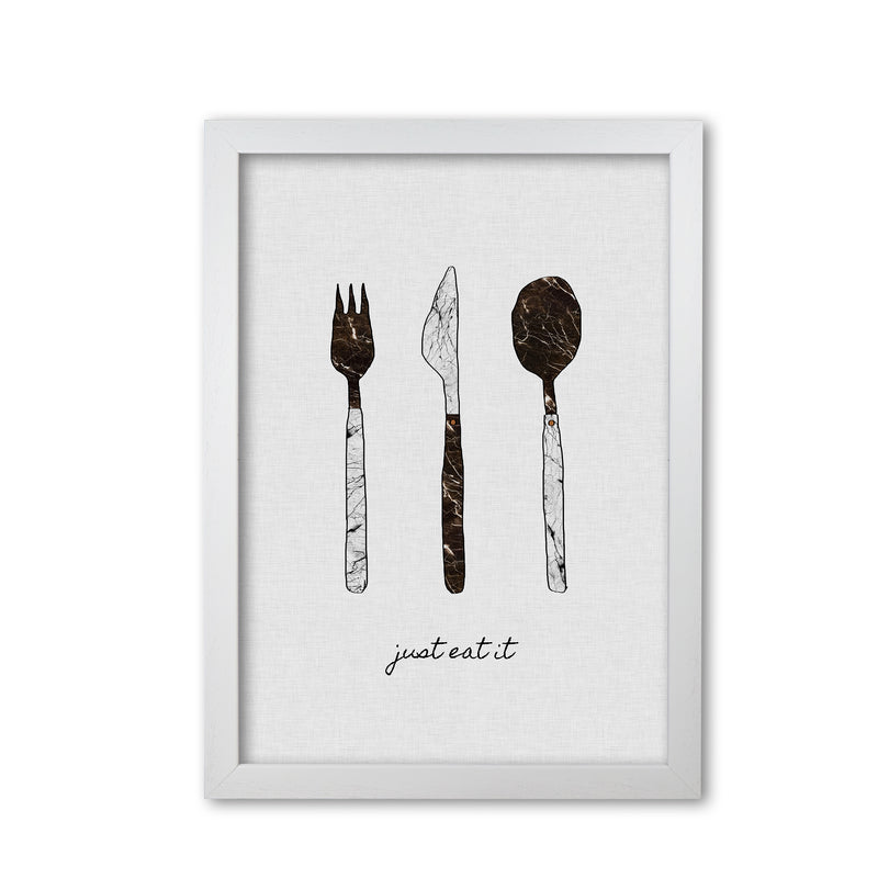 Just Eat It Print By Orara Studio, Framed Kitchen Wall Art White Grain