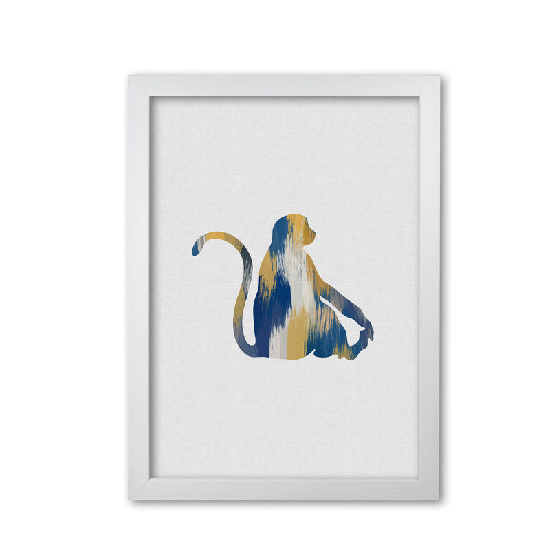 Monkey Blue & Yellow Print By Orara Studio Animal Art Print White Grain