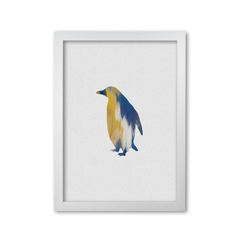 Penguin Blue & Yellow Print By Orara Studio Animal Art Print White Grain