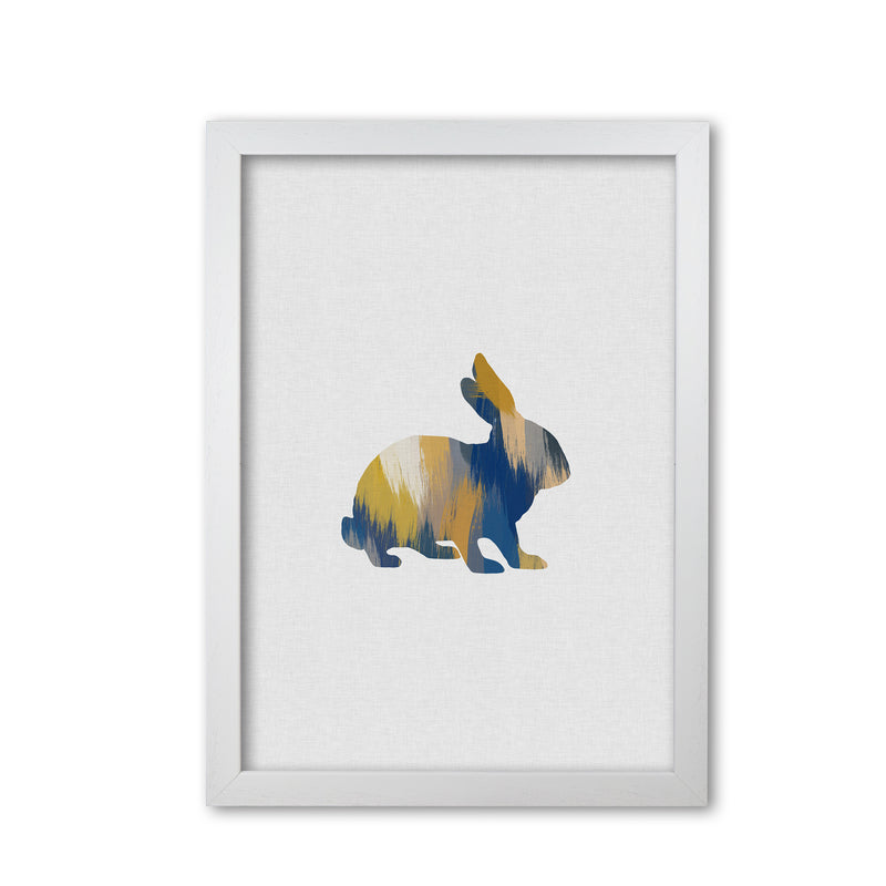Rabbit Blue & Yellow Print By Orara Studio Animal Art Print White Grain