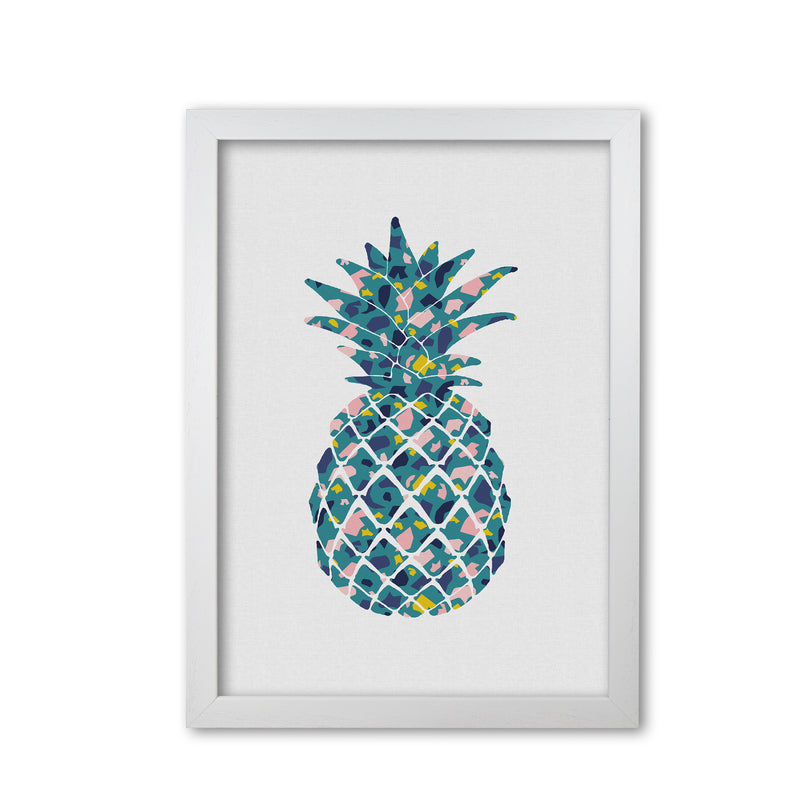 Teal Pineapple Print By Orara Studio, Framed Kitchen Wall Art White Grain